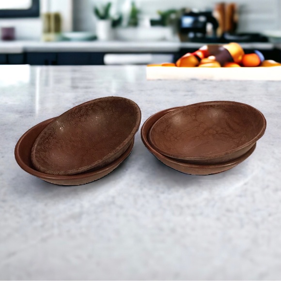 4 Vintage Faux Burl Wood Brown 2 Boltalite 2 Hunter Melamine 8" Bowl MCM USA - Picture 1 of 12